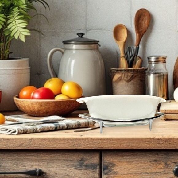Vintage Anchor Hocking FireKing Corningware Casserole Saucepan Cradle 2 Piece - Picture 4 of 16